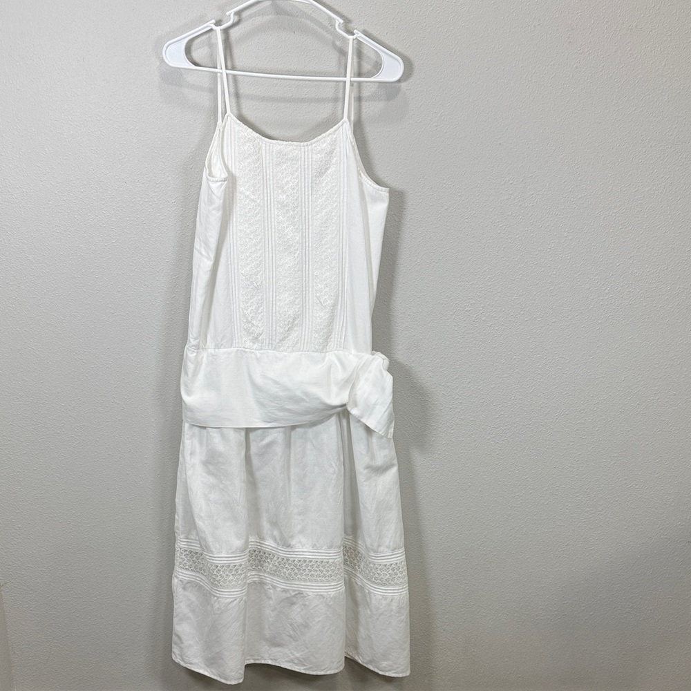 Eileen West vintage dropped waist White Midi slip Dress cotton linen blend